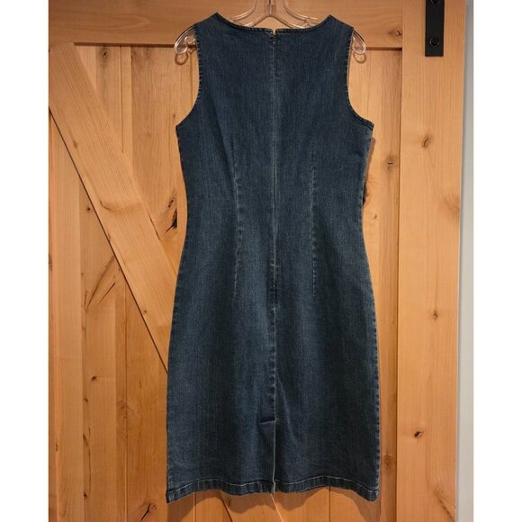 Chadwicks of Boston Size 6 Sleeveless Stretch Denim Shift Dress Midi Knee Zip - Picture 2 of 14